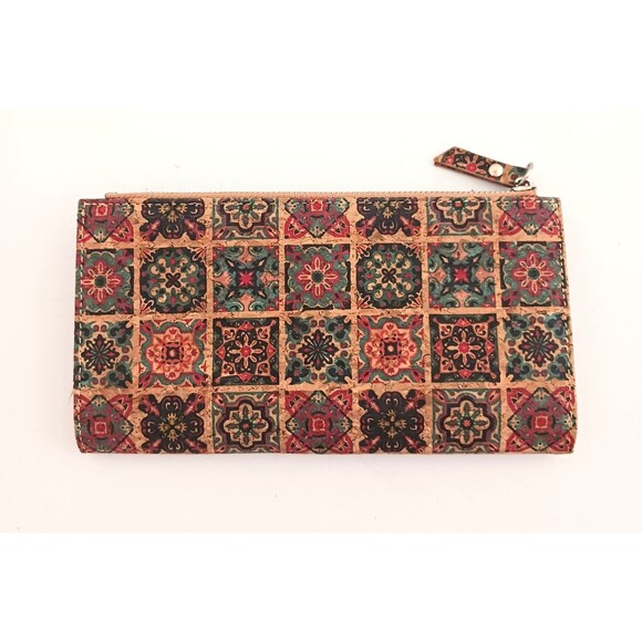 NEW Corkcho Bi Fold Wallet 100% Natural Cork Multicolor Medallion Print 7.5X4 - Picture 3 of 5